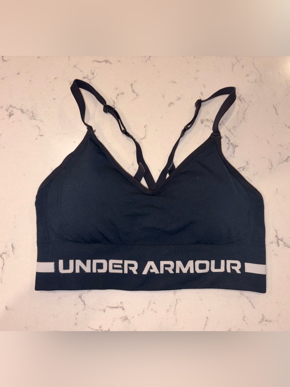 Under Armour Black Women's Seamless Low Long Bra with Logo- size Medium